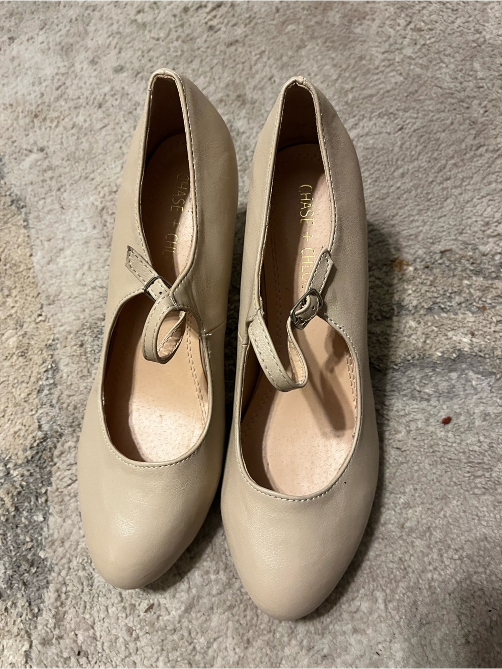 Chase + Chloe Cream Mary Jane Mid Heel